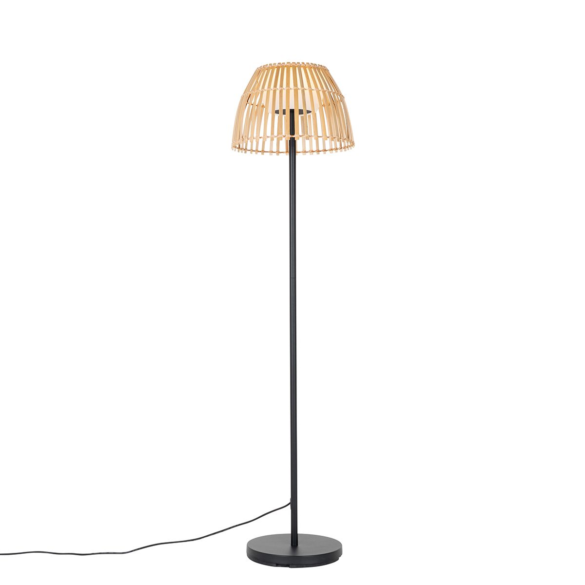 Landelijke buiten vloerlamp zwart met bamboe incl. LED - Kaiser