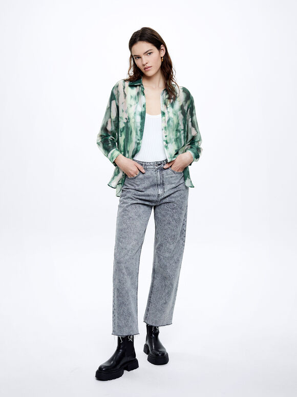Camisa de liocel estampada - Marrom