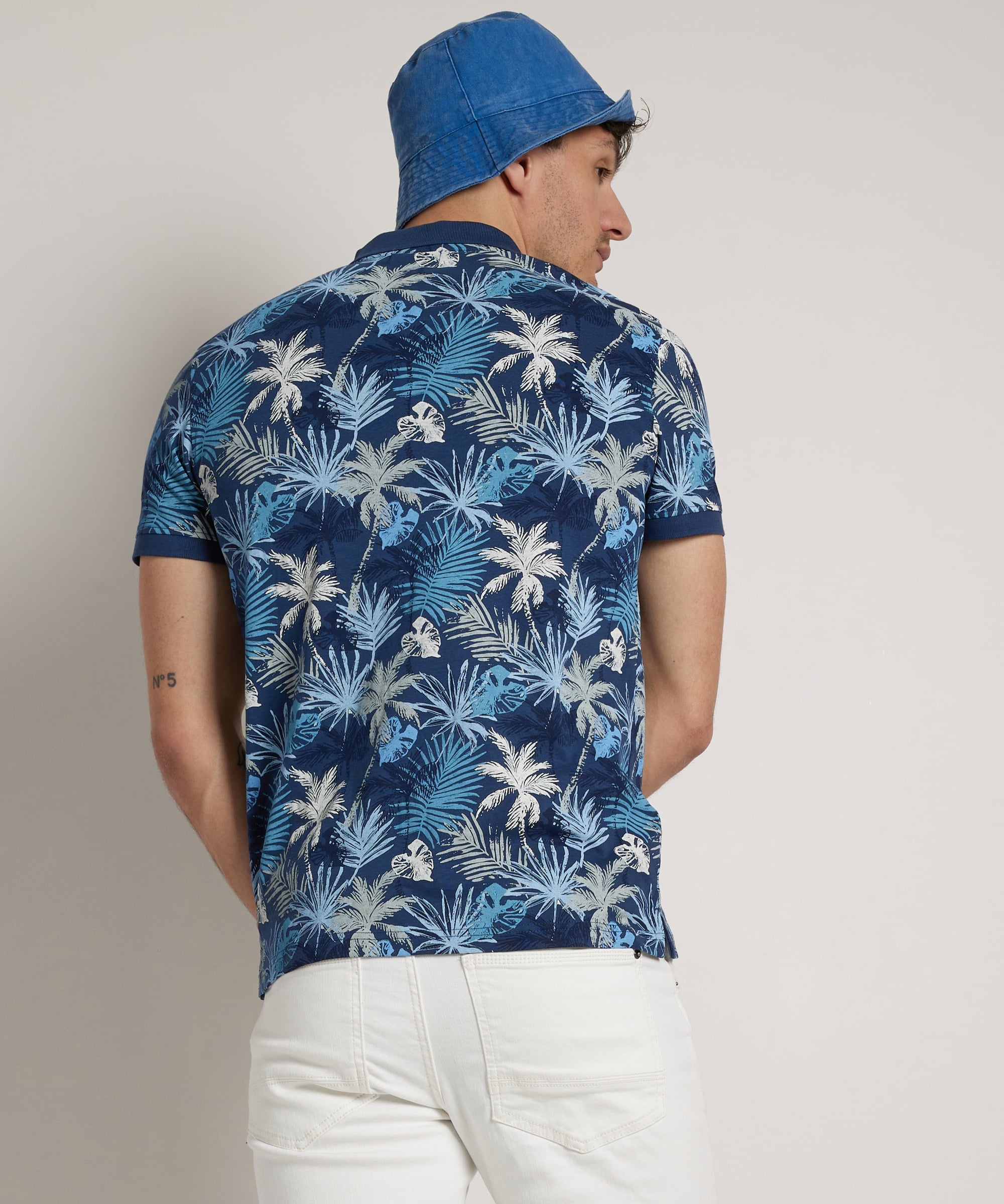 jersey polo met tropical print