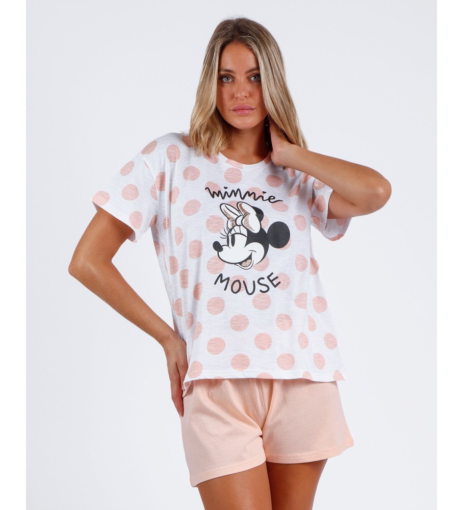 Pijama de manga curta rosa da Minnie com estampa de bolinhas da Disney