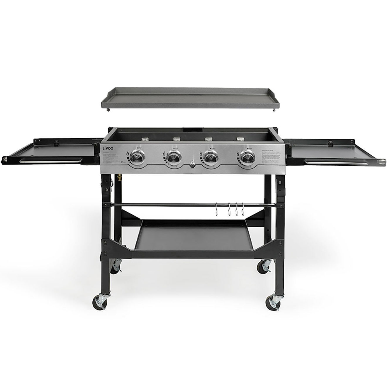 Livoo Plancha gaz 4 brûleurs sur desserte noir/gris - 106.5x66x40 cm