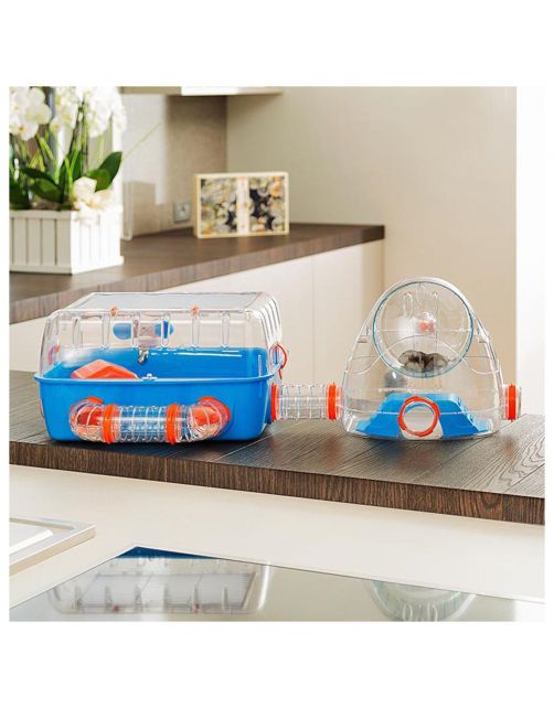 Ferplast Hamsterkooi Combi 2 - Dierenverblijf - 79.5x29.5x26 cm Blauw Oranje