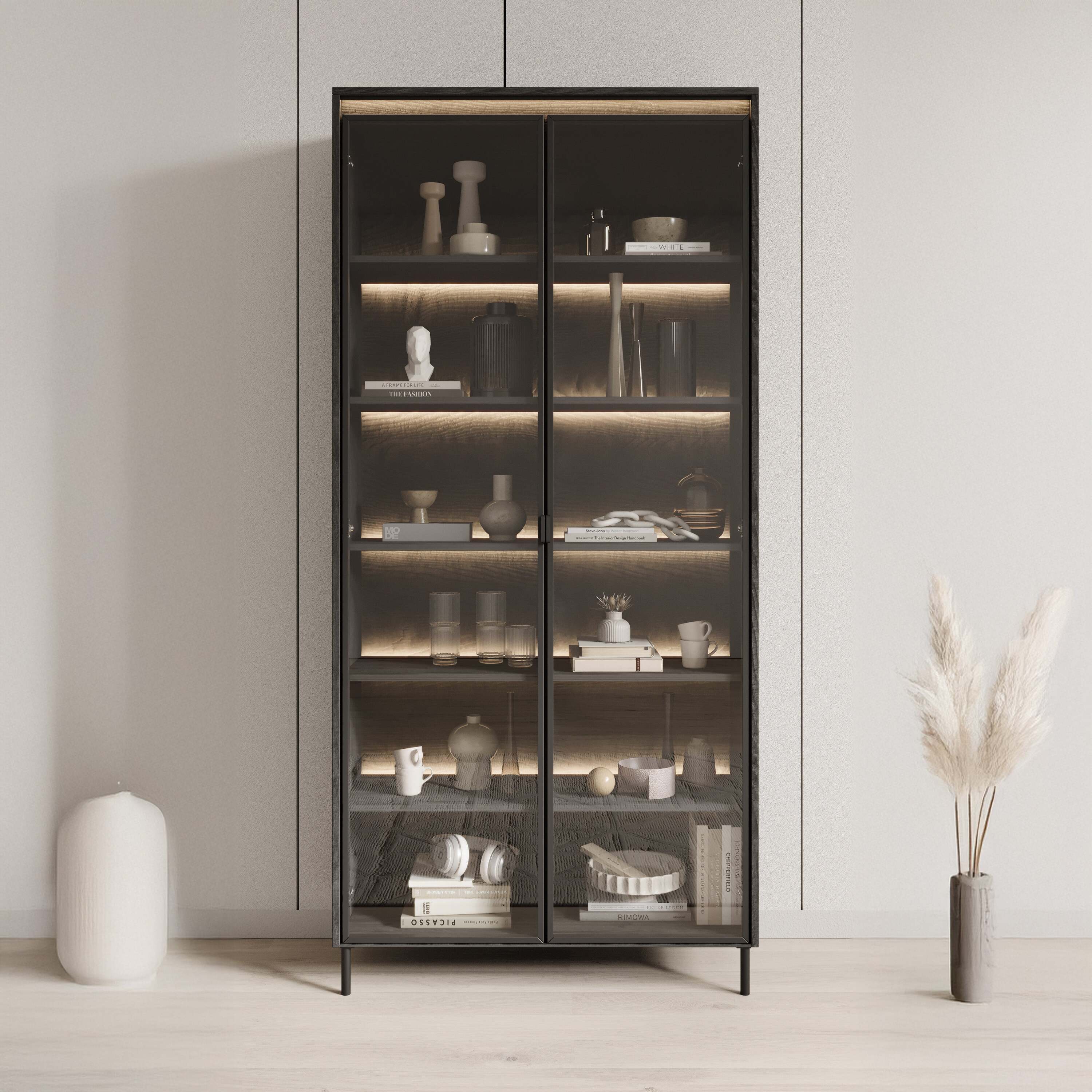Meubella - Vitrinekast Timoteo - Mat zwart - 92 cm