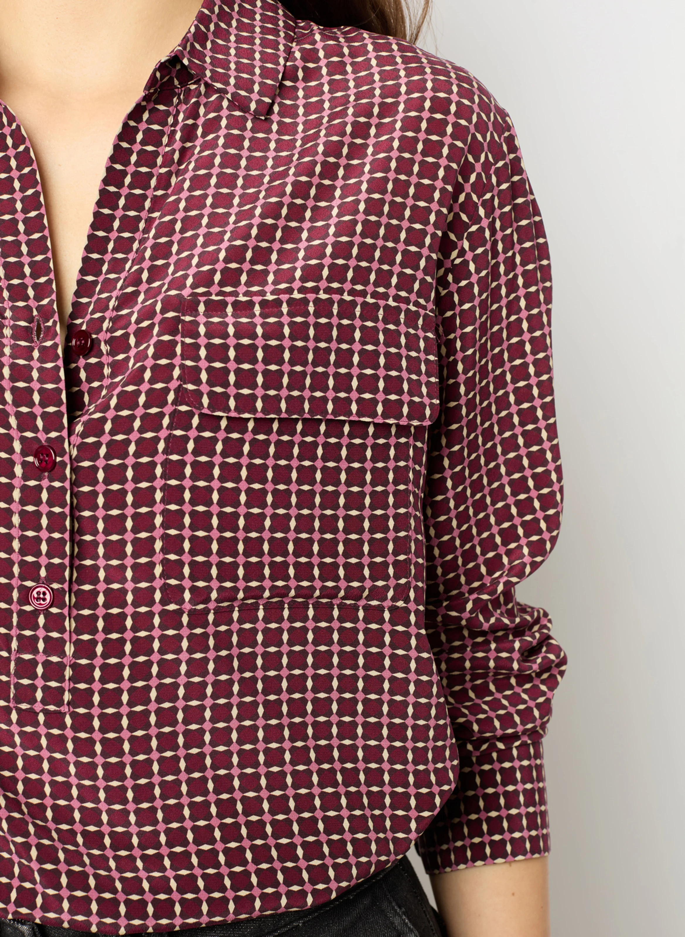 BERNADETTE - Blouse droite col classique en soie imprimée | Rouge