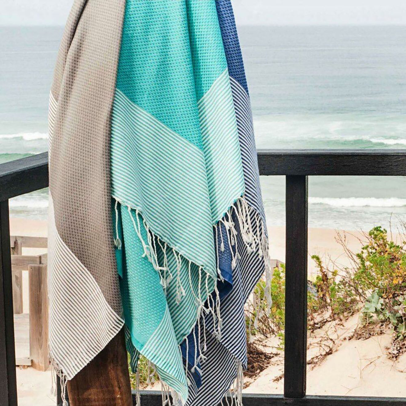 Febronie Fouta Nid d'Abeille Ibiza taupe clair/blanc - 100x200 cm