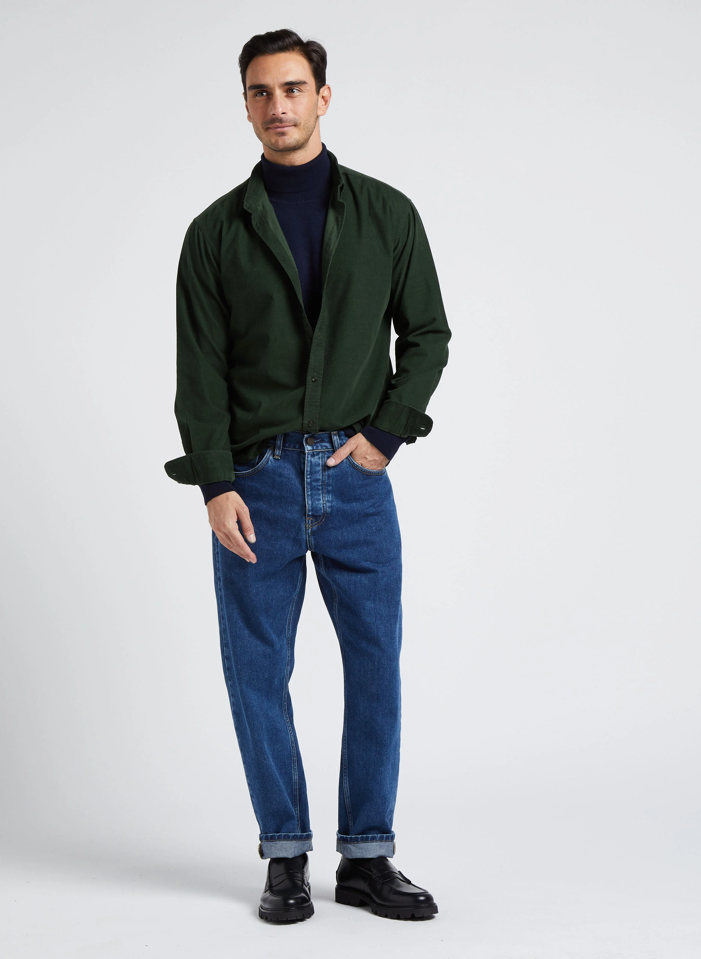 ANT - Chemise à col classique droite en velours côtelé | Vert