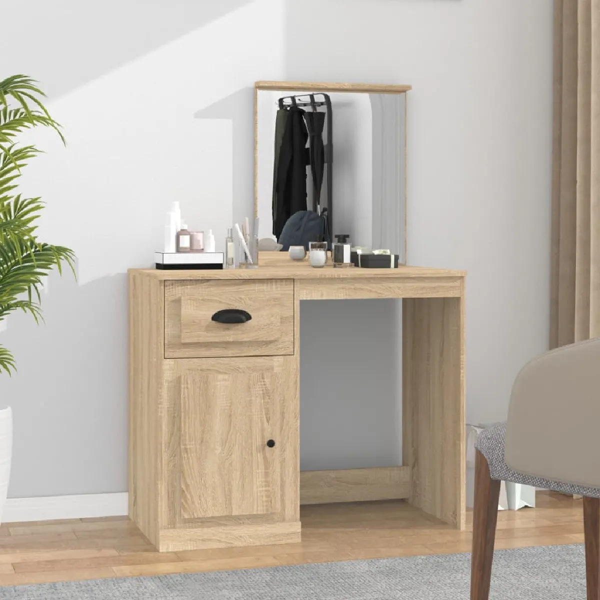 VidaXL Coiffeuse LED Chêne Sonoma