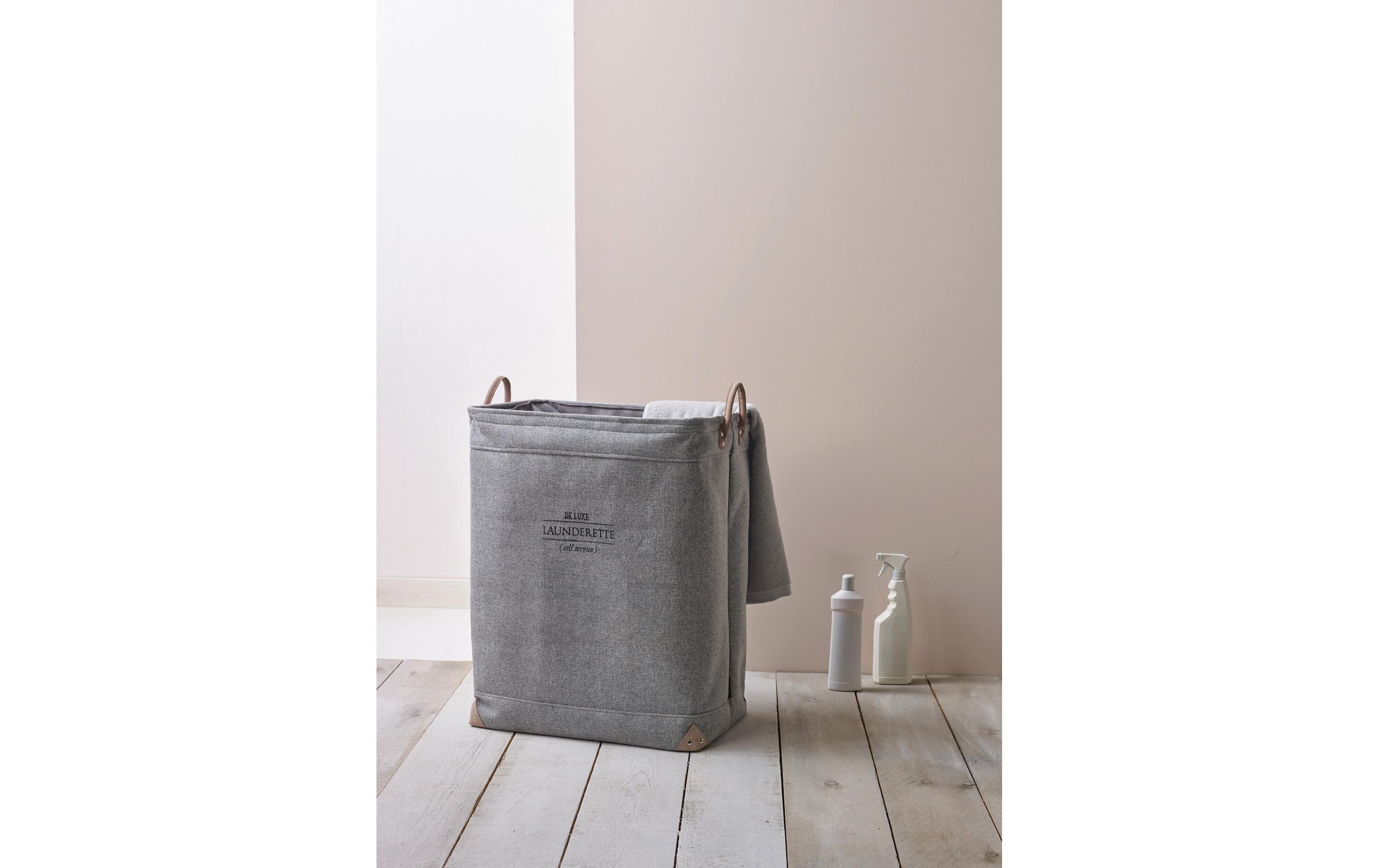 Wäschesammler Lubin 113 l, GrauWäschekorb mit vintage Schriftzug