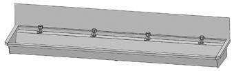 Intersan Sanilav muurwastrog m. wastafelkraan m. 1/4 draaiknop m. verlengde uitloop 240cm 4-personen RVS