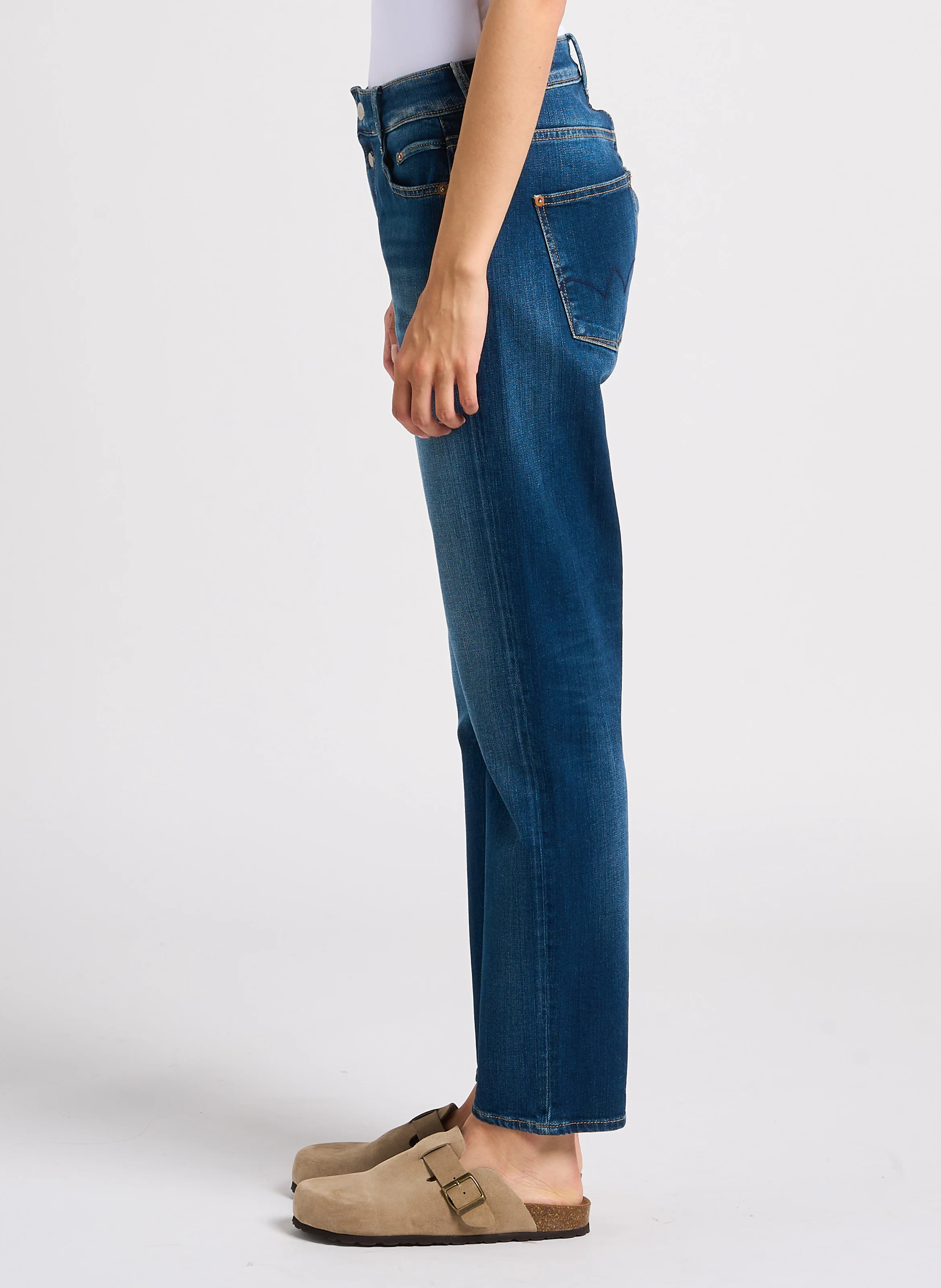 400/18 - Jean slim taille haute délavé | Bleu