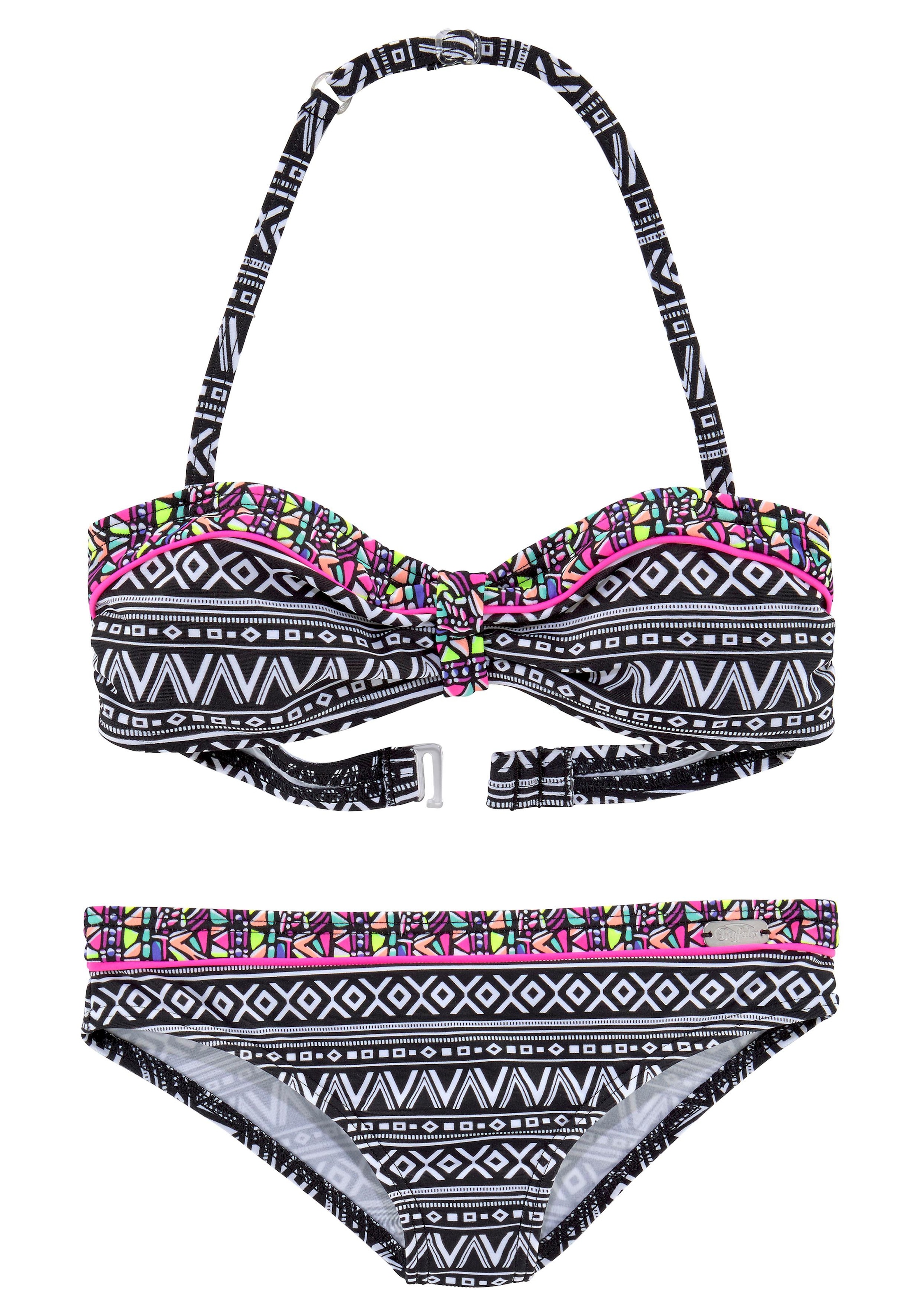 Buffalo Bandeau-Bikini , mit Ethnodruck und Kontrastdetails