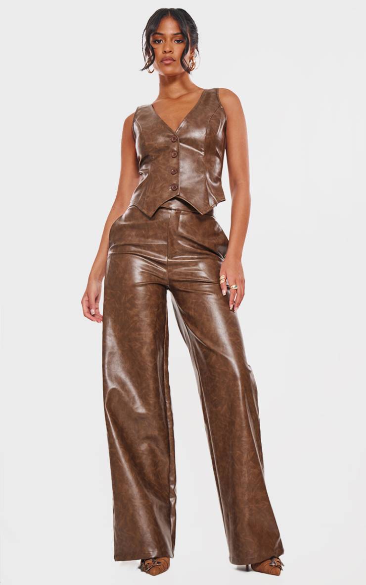 Chocolat Pantalon Large En Synthétiquecuir Tall