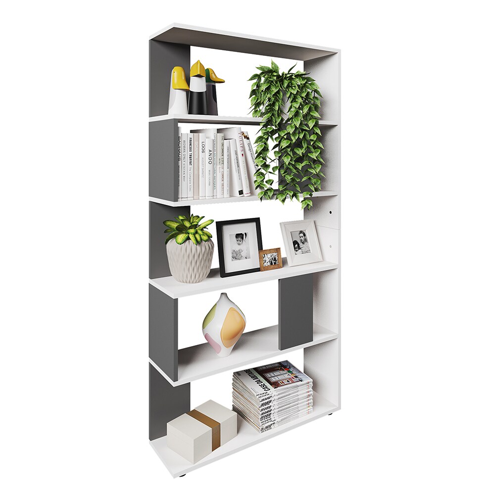 Vicco Raumteiler Bücherregal Standregal Büroregal Regal 5 Fächer Weiß Anthrazit