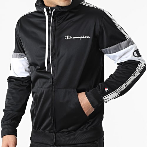 Veste Zippée Capuche Tricolore A Bandes 217192 Noir Gris