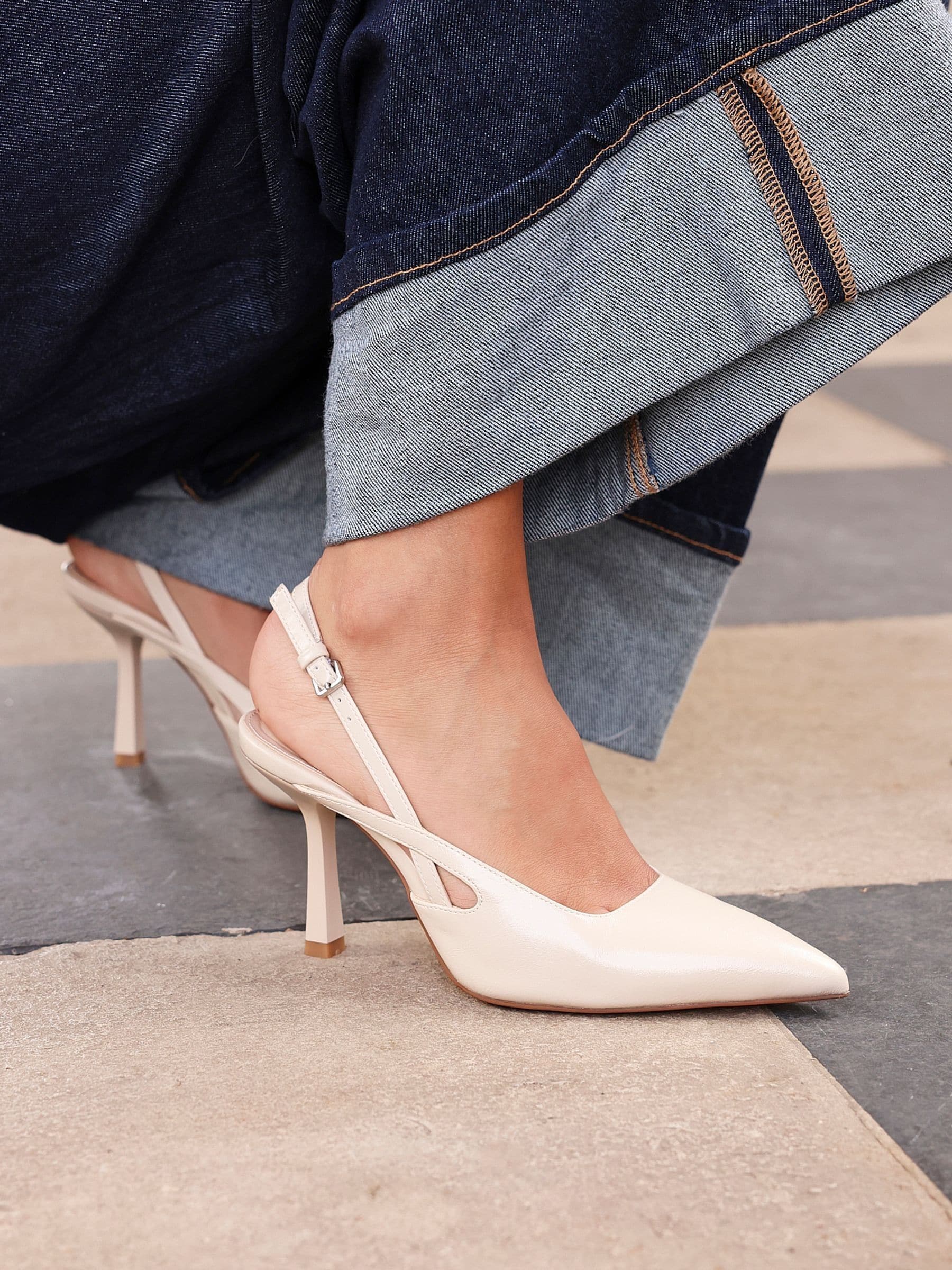 Licht beige - Linzi Rhea Slingback hakken