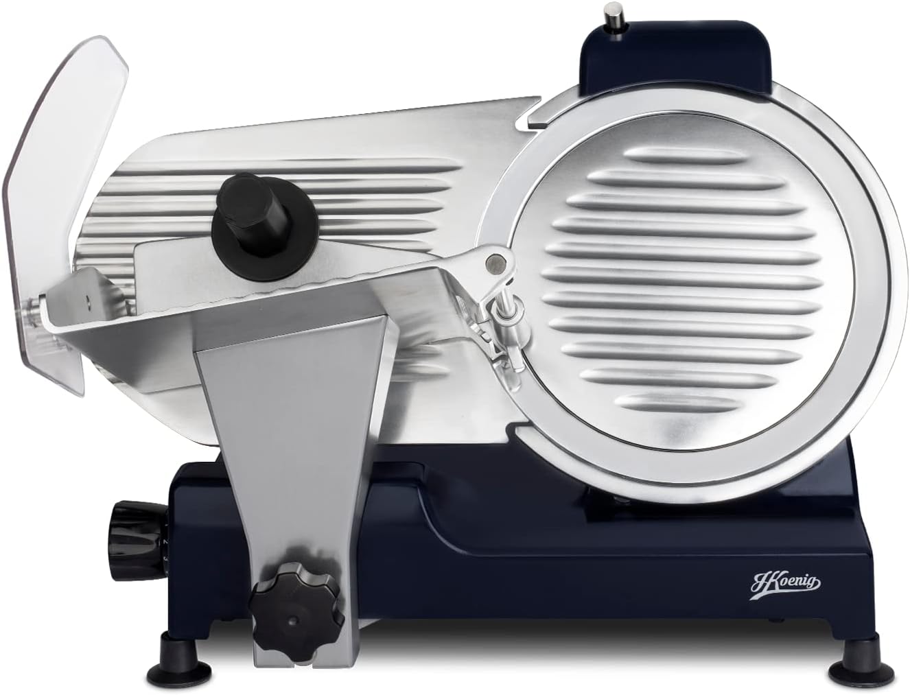 H.Koenig Trancheuse électrique à viande MSX254, charcuterie, professionnelle, précise,coupe 0-12 mm,lame 25 cm,aiguiseur intégré,large plateau,282 rpm, Rouge