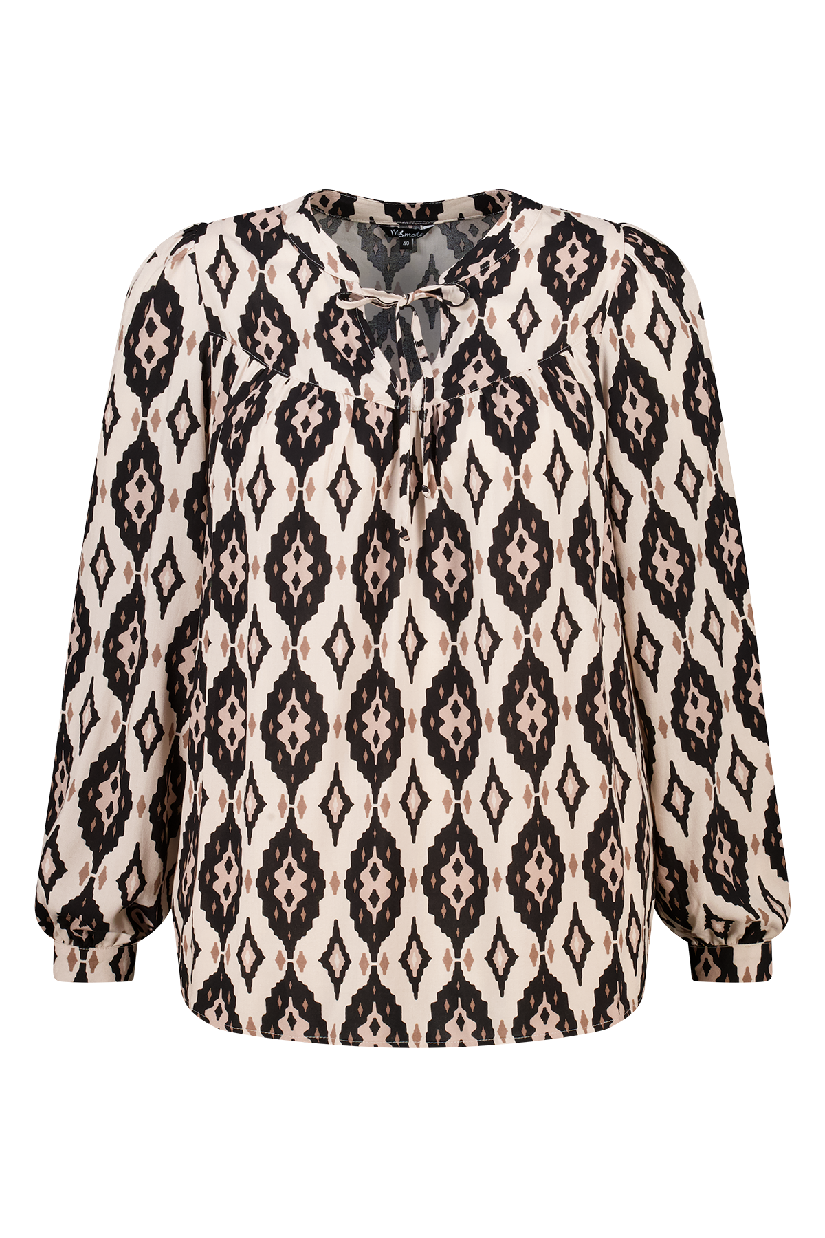 Blouse met print en klosjes Multi zwart-wit