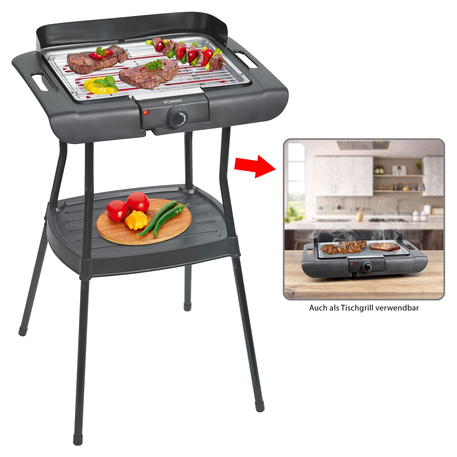 Standgrill 2000 Watt ca. 35 x 24 cm Bomann BQS 2244