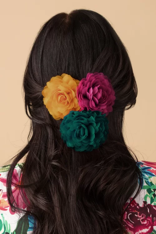Urban Hippies Hair Flowers set in abrikoos, framboos en teal