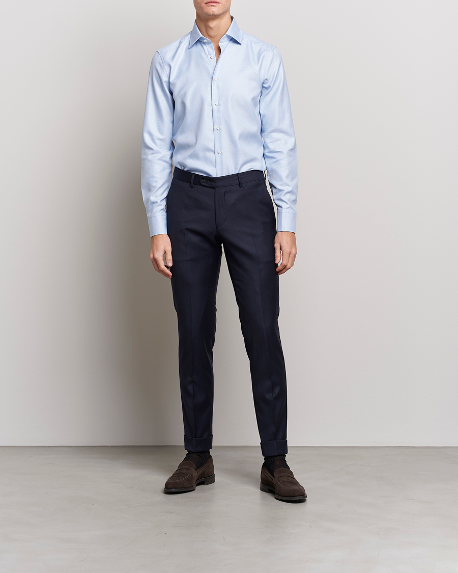 Stenströms Slimline Houndstooth Shirt Light Blue