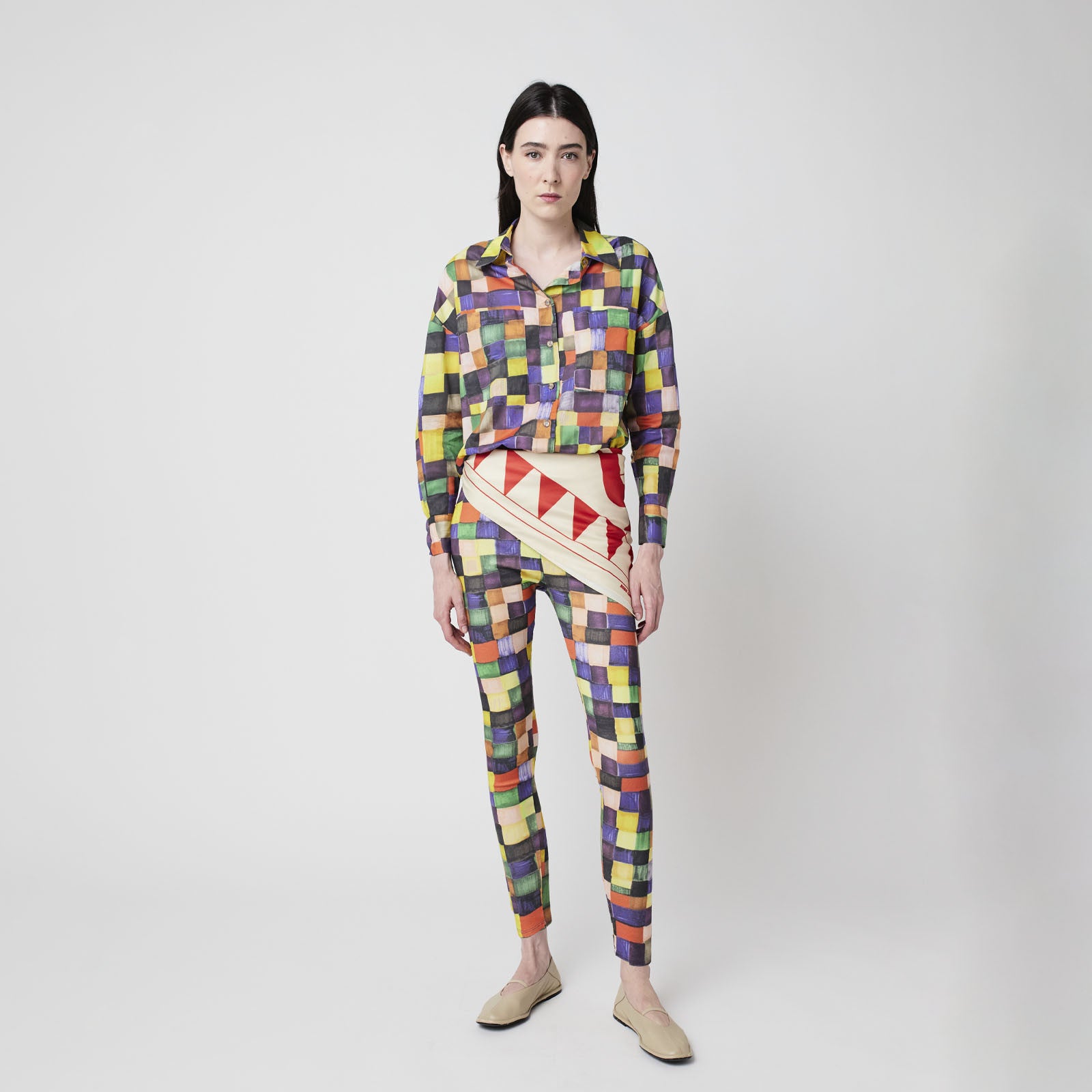 Adult Bluse Rainbow Plaid Pattern Relaxed