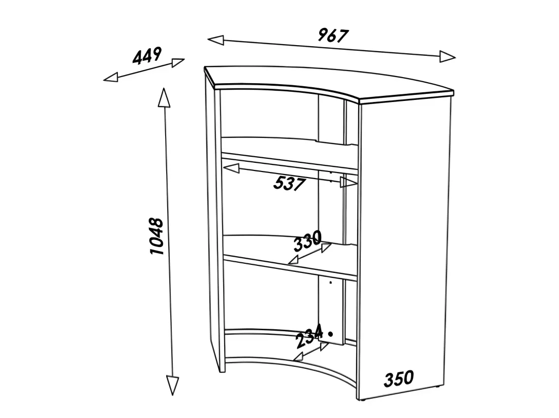 Meuble-Comptoir Bar 96 cm Noir 3 Niches - Coloris: Manhattan 508