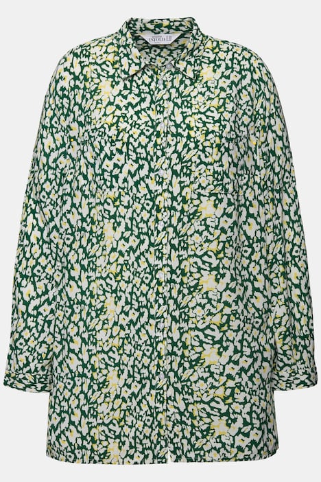 Hemdbluse, Boxy Shape, Leo-Print, Langarm