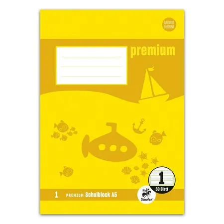 Staufen Premium Schulblock Lin1 A5 50 Blatt 90g/qm liniert farbig 2-Loch 2 Motive