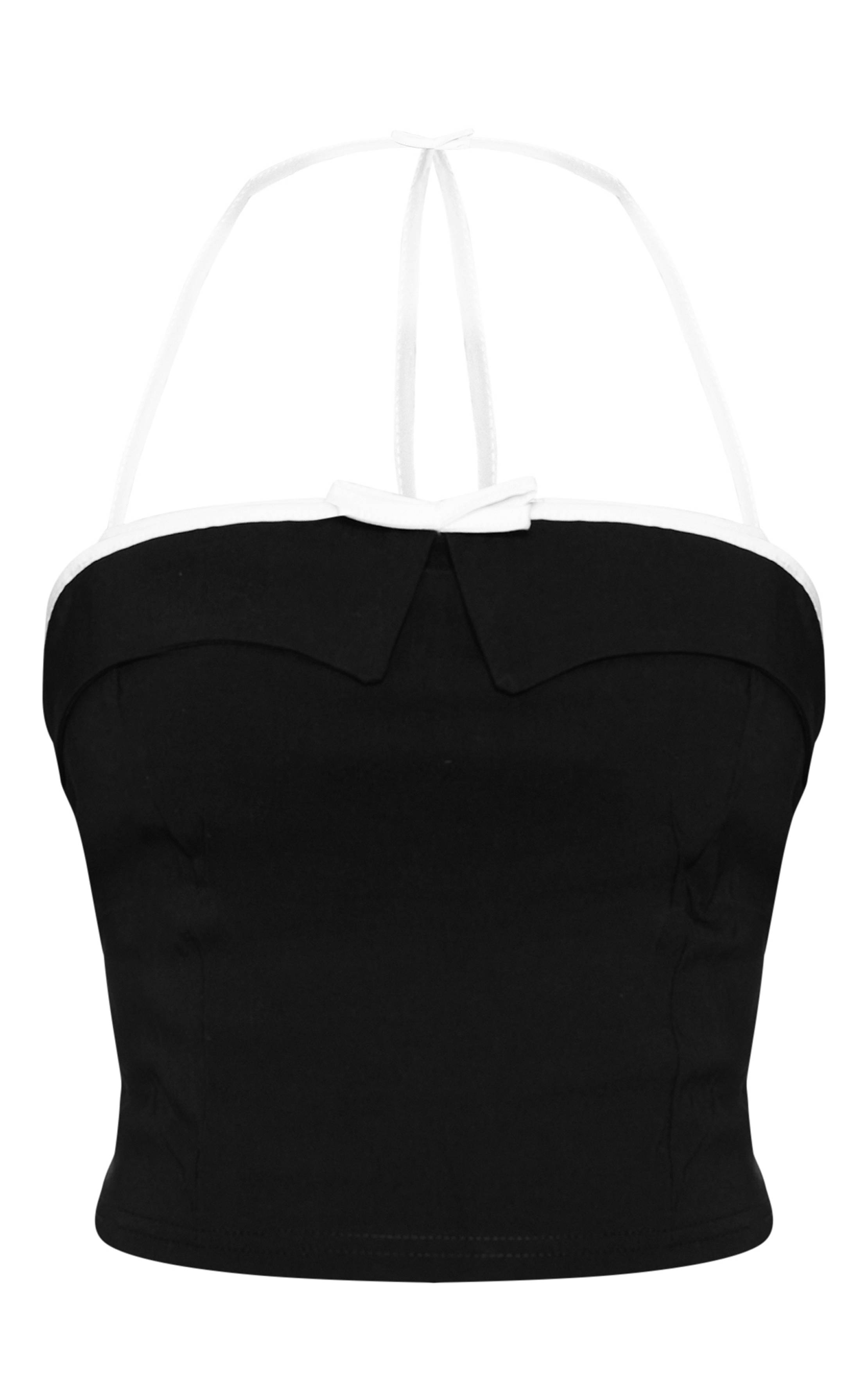 Noir Top Long À Encolure Dos-nu En Tissu Extensible Avec Bordure Contrastante