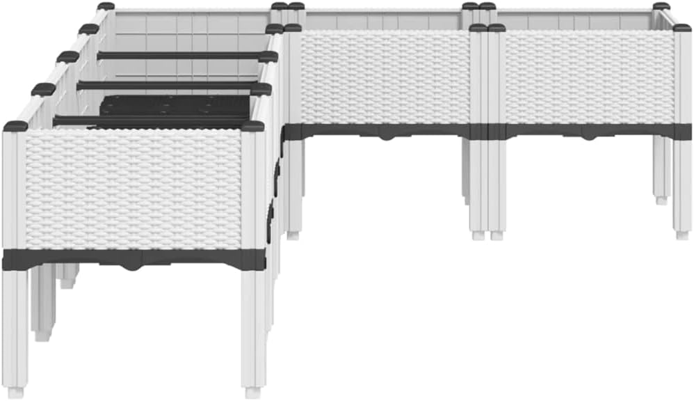 vidaXL Pflanzkasten, Blumenkübel mit Beinen Rattan-Optik, Pflanzkübel für Garten Terrasse, Blumenkasten Hochbeet Gemüsebeet, Weiß 160x120x42cm PP