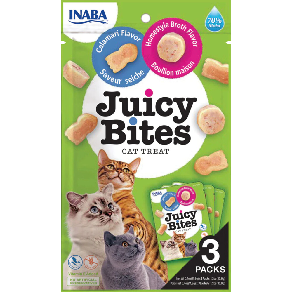 6x Inaba Kattensnack Juicy Bites Bouillon - Inktvis34 gr