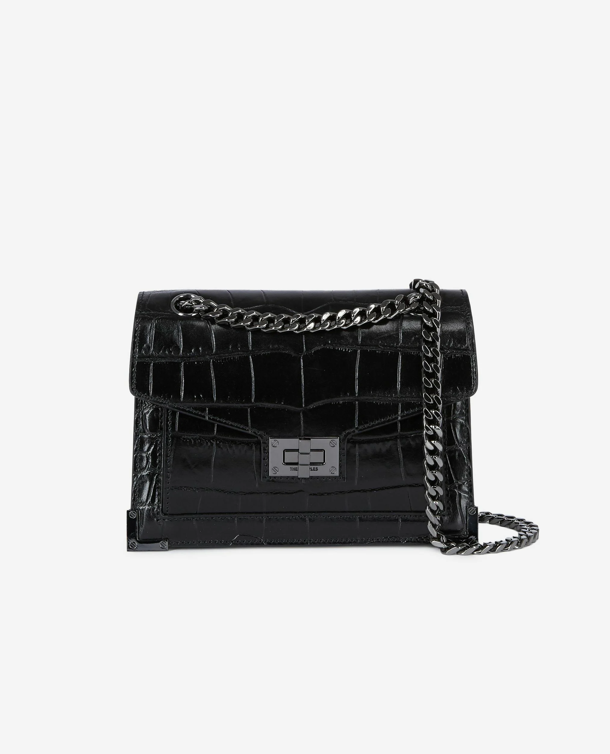 Sac Emily small effet crocodile en cuir noir