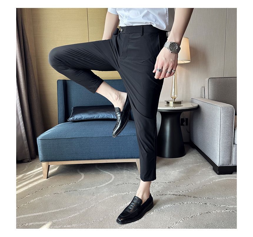Lefitt - Effen cropped taps toelopende pantalon