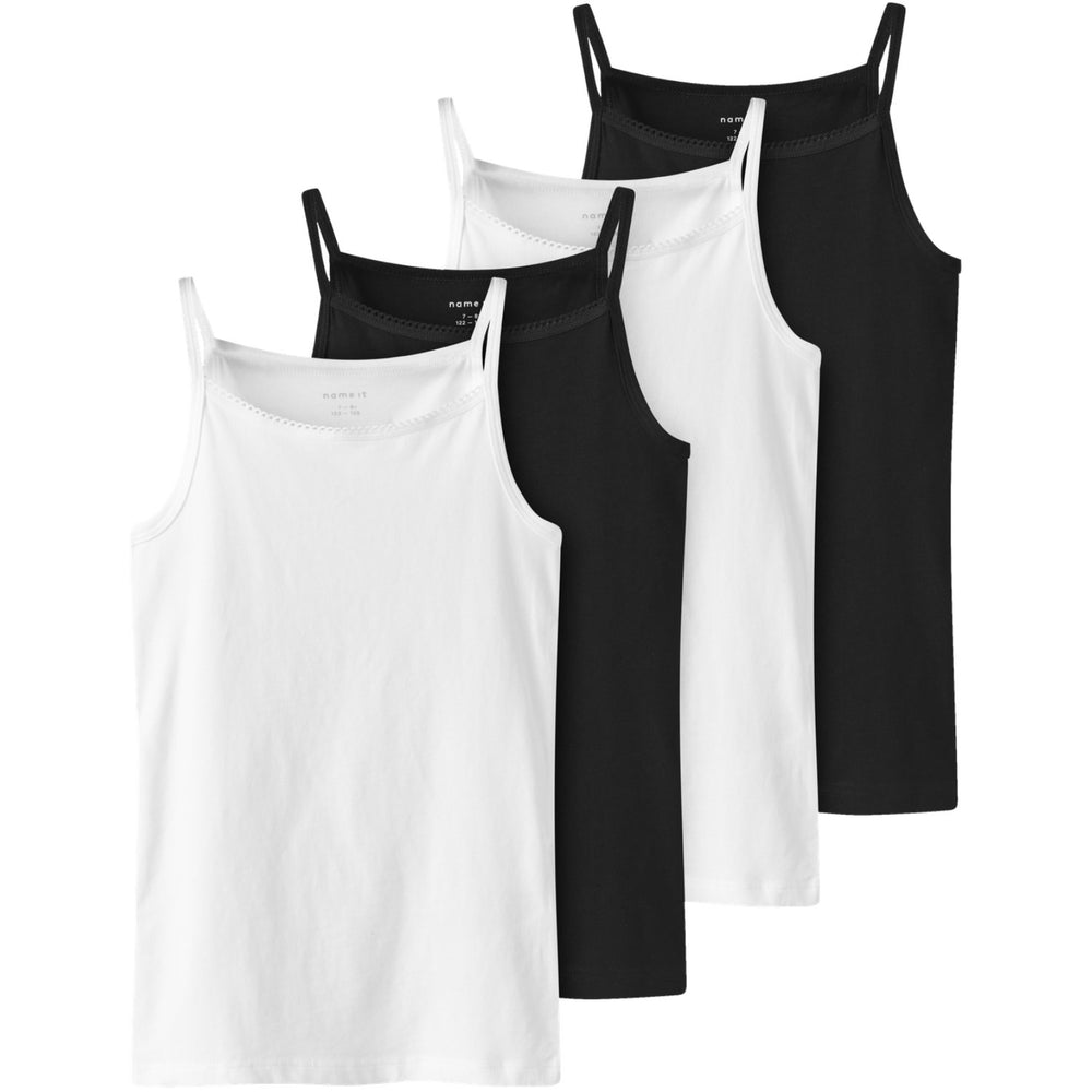 Køb Name It Black Strop Top 4-Pak Black White Solid Noos