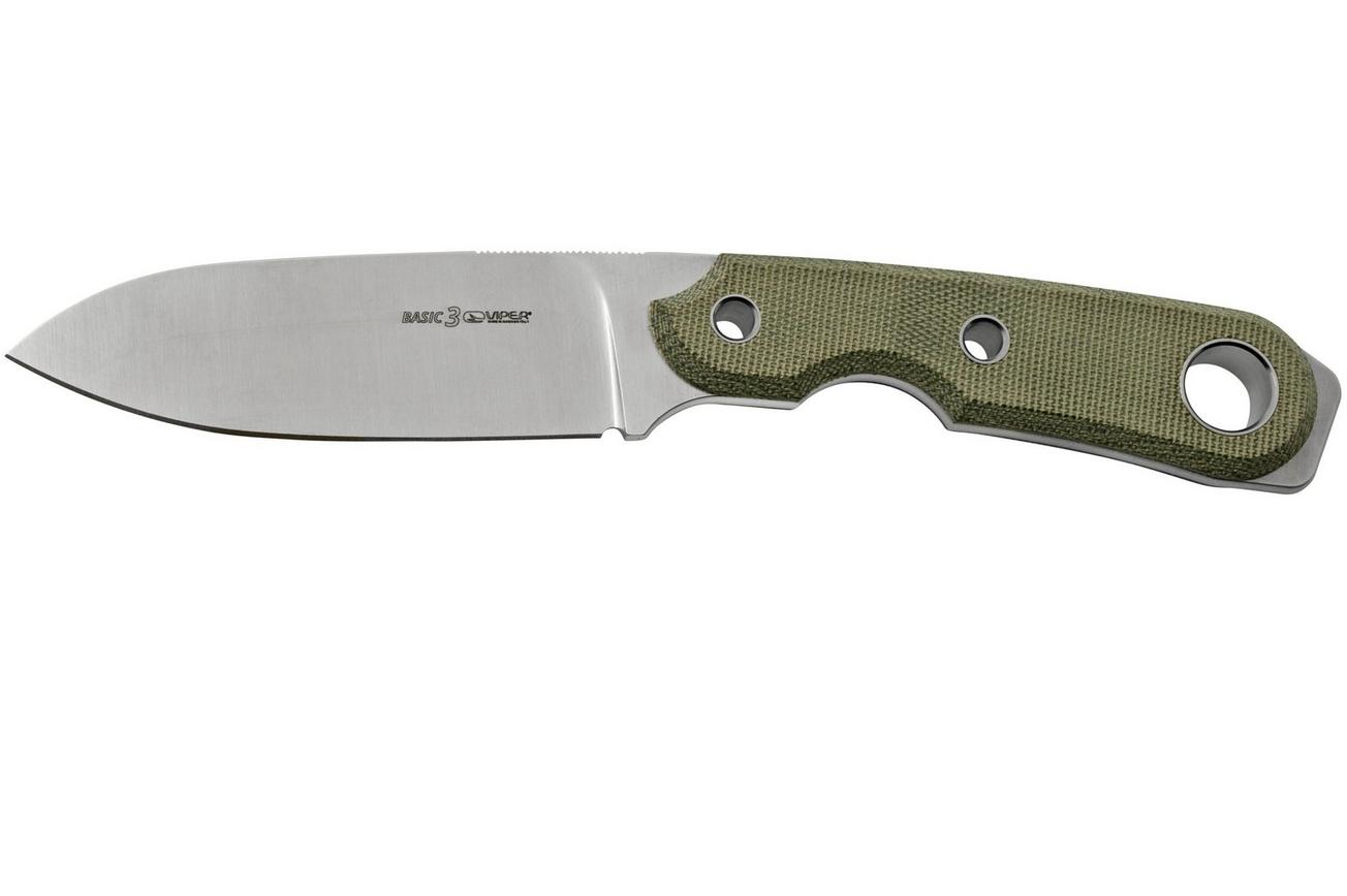 Viper Basic 3 VT4034CG MagnaCut Spear Point Satin, Green Canvas Micarta, vaststaand mes