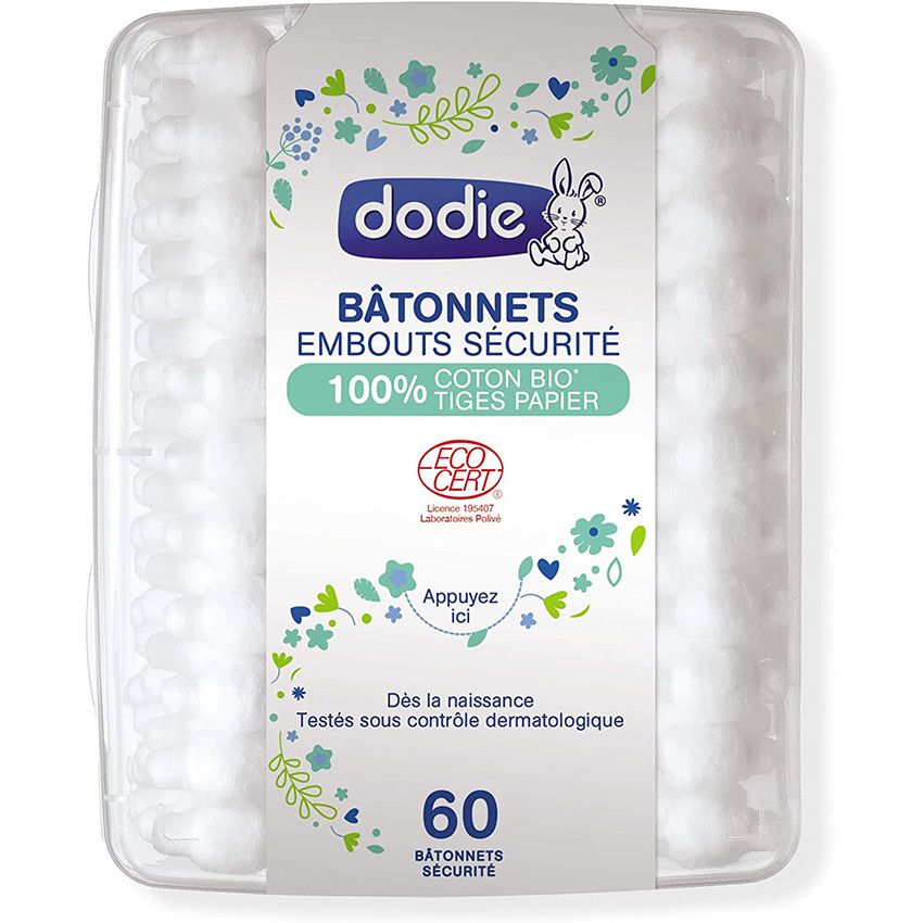 Boîte de 60 bâtonnets en coton Bio pour bébé - Ecru