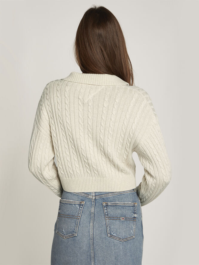 Tommy Hilfiger TJW CABLE RUGBY SWEATER Ancient white melange