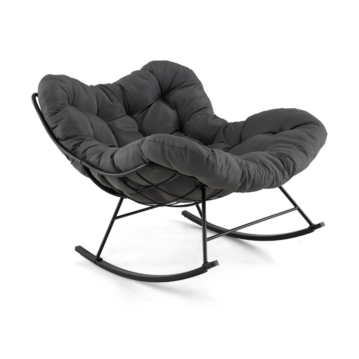 Chaise à Bascule d'Intérieur et d'Extérieur Chaise Papasan Surdimensionnée avec Coussin Rembourré & Cadre en Métal Capacité 205 Kg Gris - Lidl-Manfred