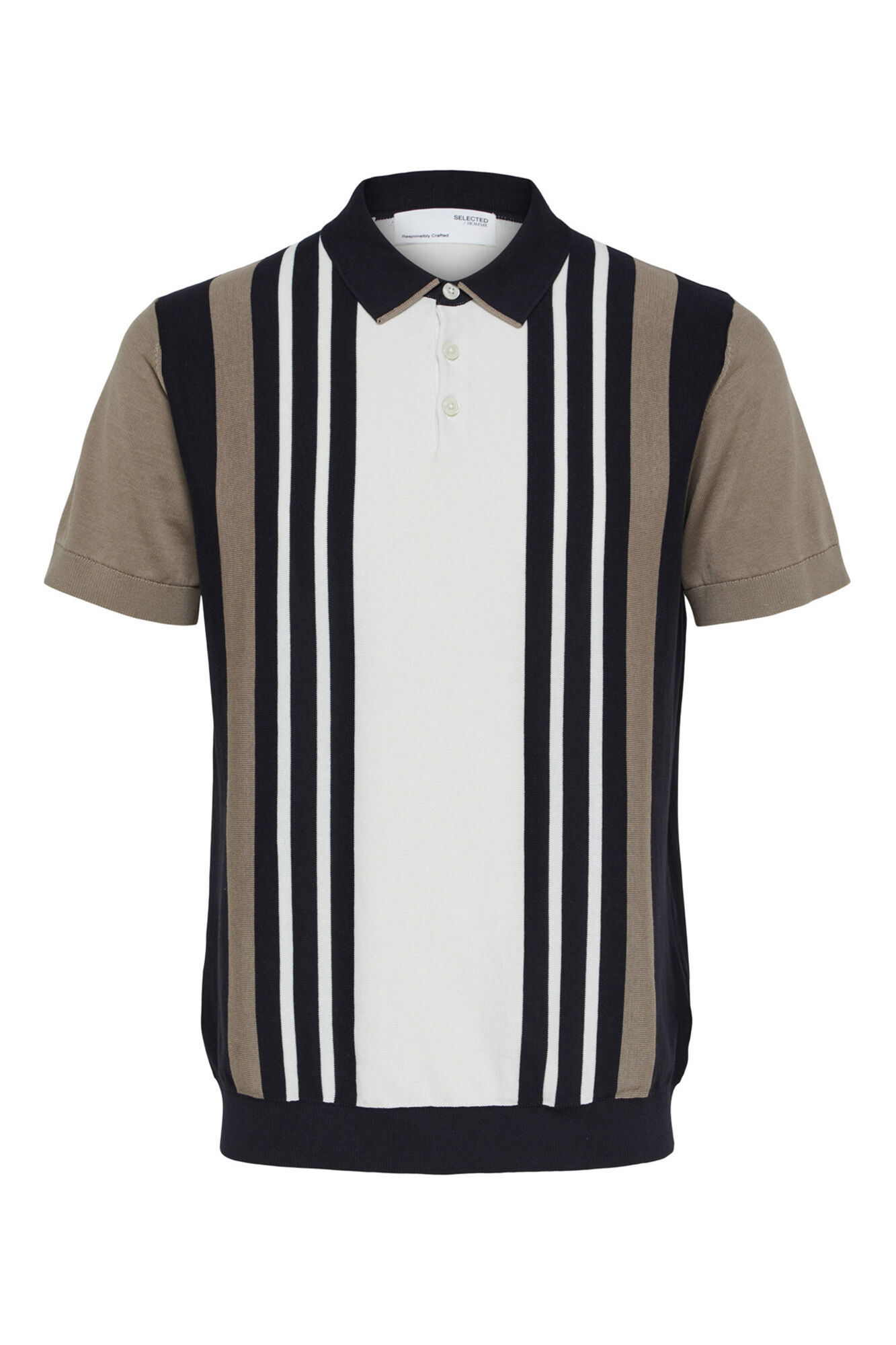 Camisa polo de manga curta em malha de algodão orgânico. - Cáqui