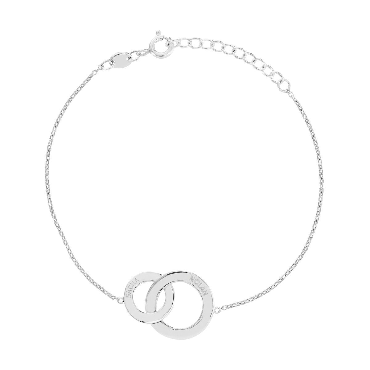 Bracelet argent 925 2 cercles entrelacés personnalisables 21 cm