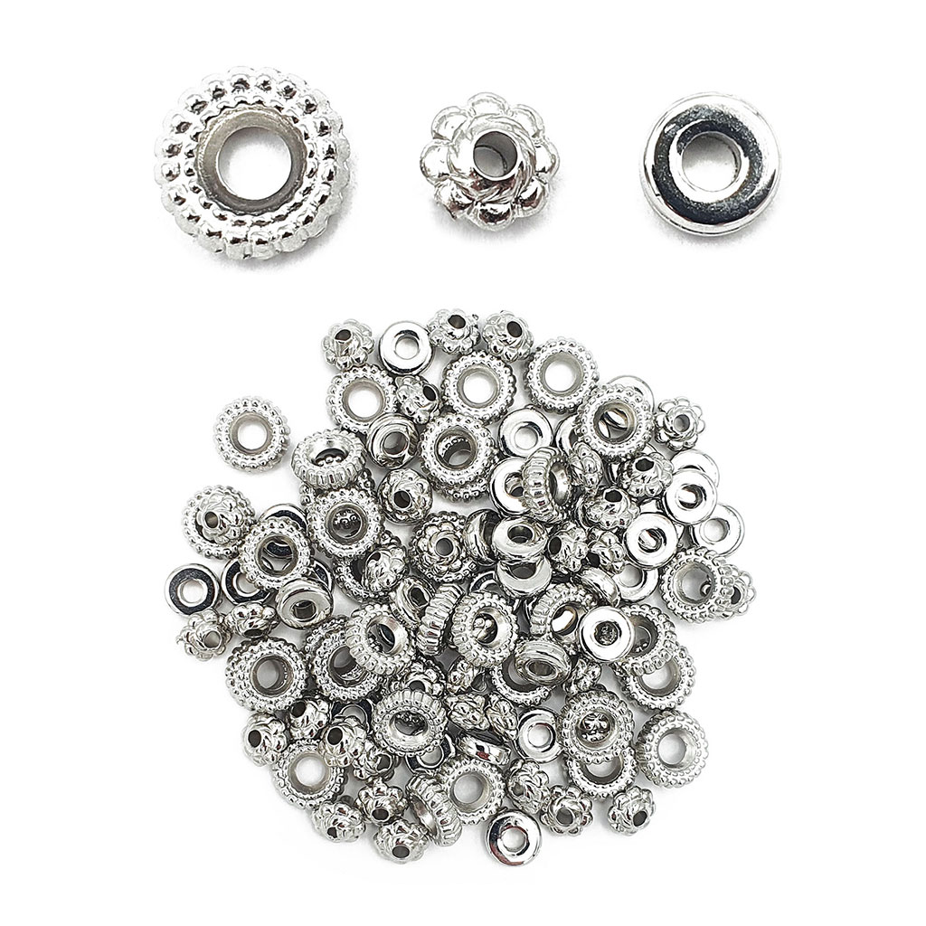 Lot de 105 perles intercalaires Heishi argentées