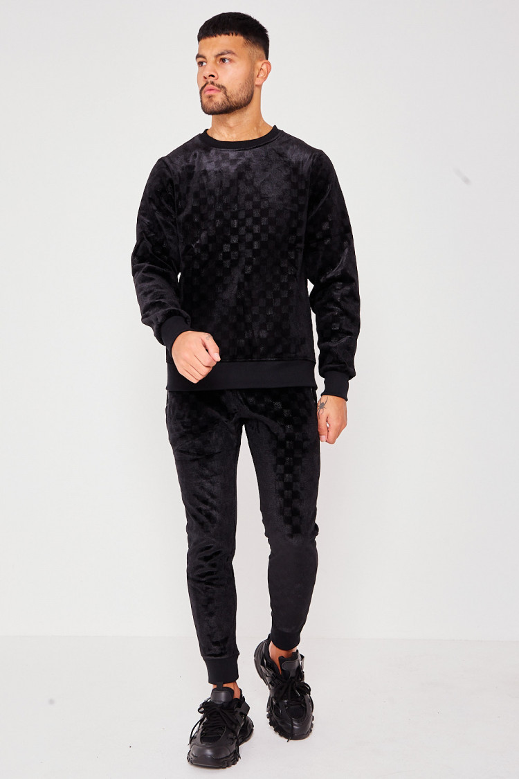 Sweat noir damier en velours