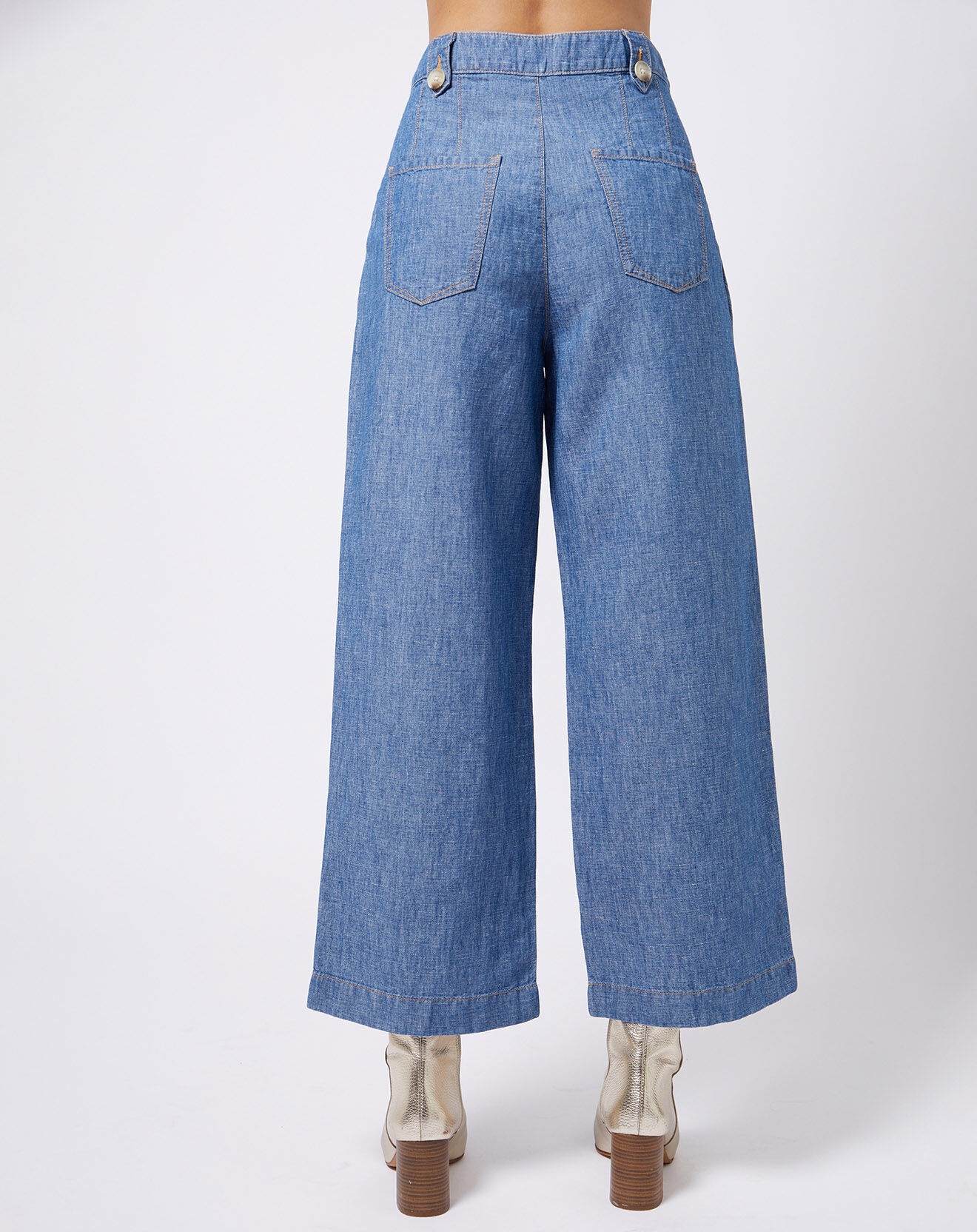 Esprit Pantalon fluide en Coton & Lin bleu moyen