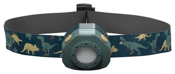 Lampe Frontale LED pour enfant KIDLED4R motif Dinosaures | Version Rechargeable | 40 Lumens | 18h d'autonomie | 9m de distance d'éclairage | LEDLENSER