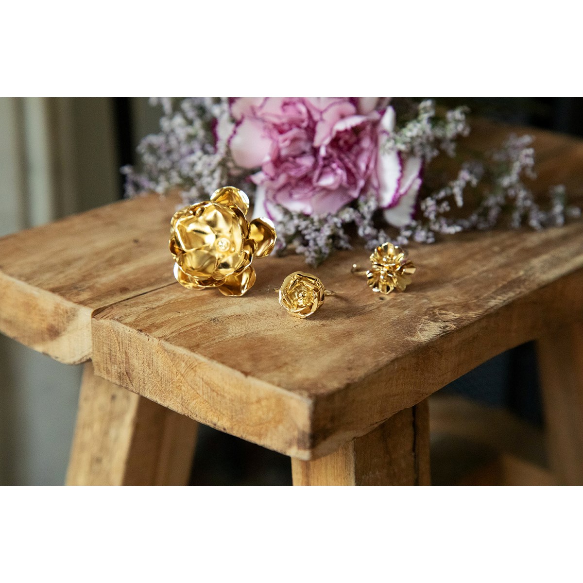 bague fleur doré à l'or fin - AGLAÉ