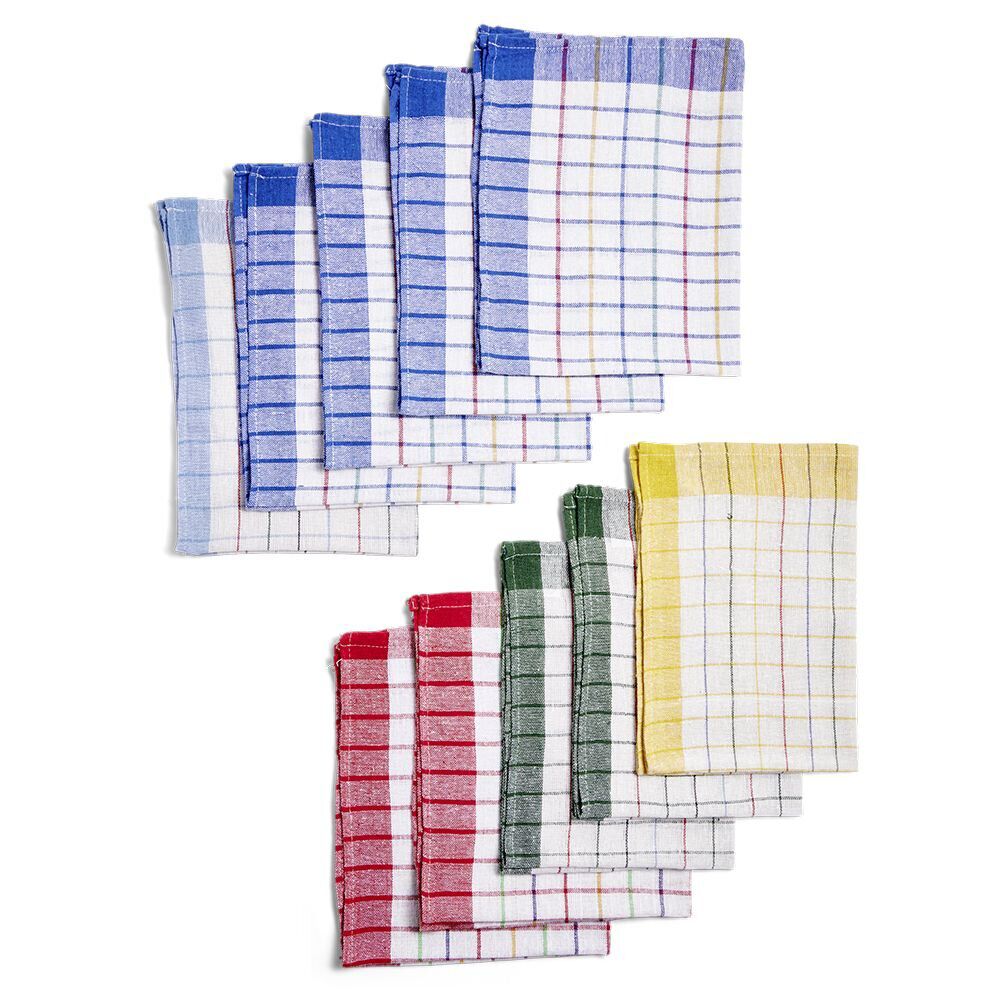 Lot de 10 torchons à carreaux en coton et polyester 70x45cm