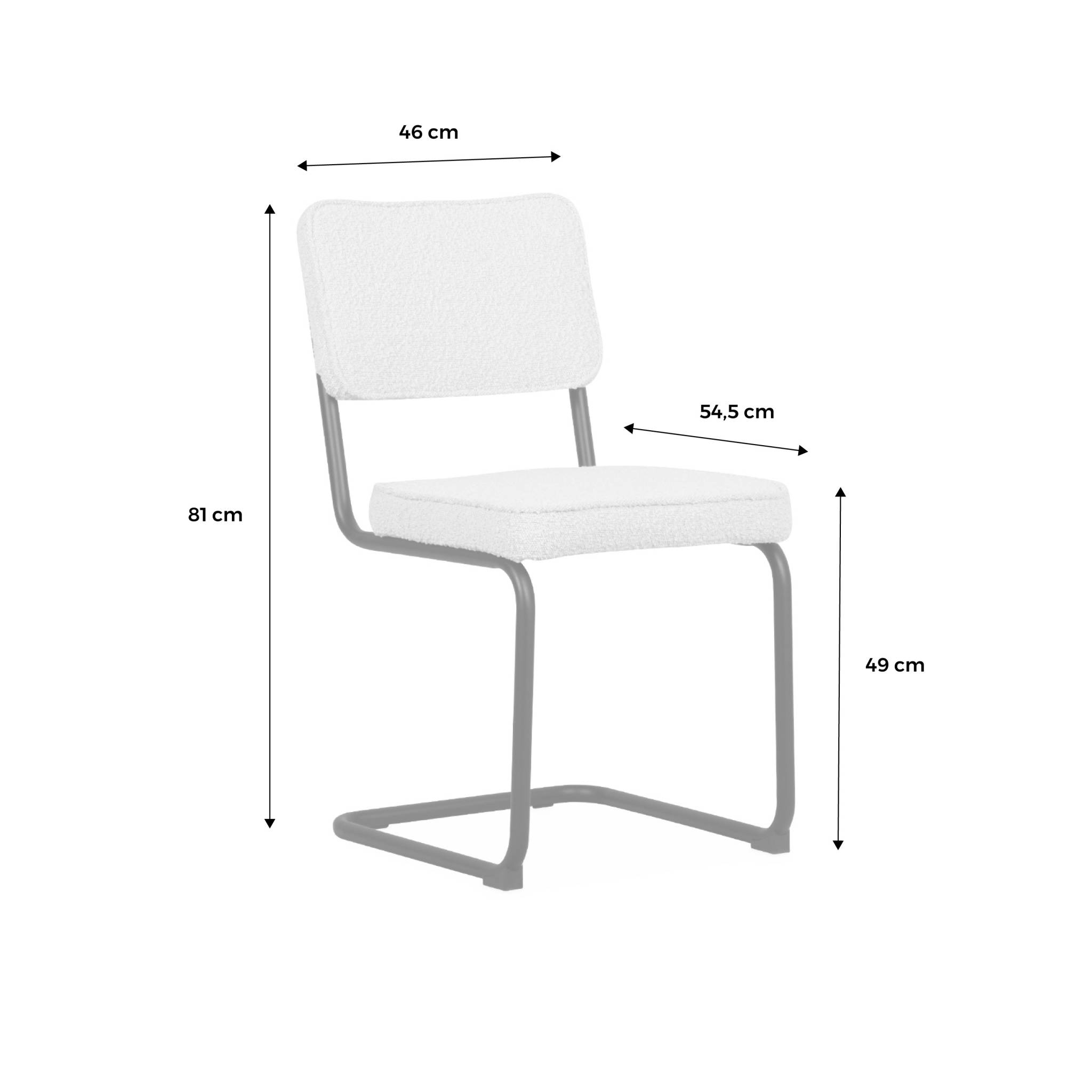 Lot de 2 chaises cantilever bouclette texturée verte. Maja. L46 x p54.5x h84.5cm