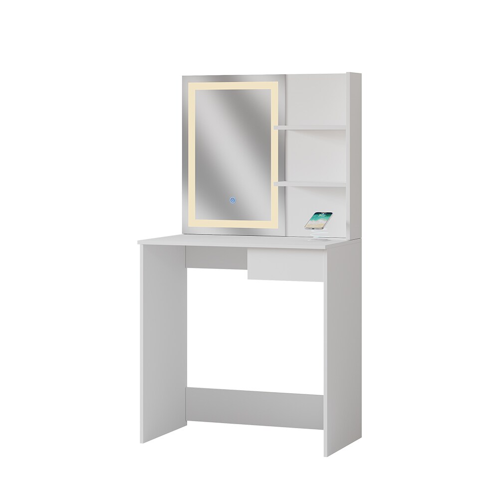 Vicco Schminktisch Dekos Weiß 75 cm mit LED-Spiegel und QI-Ladestation