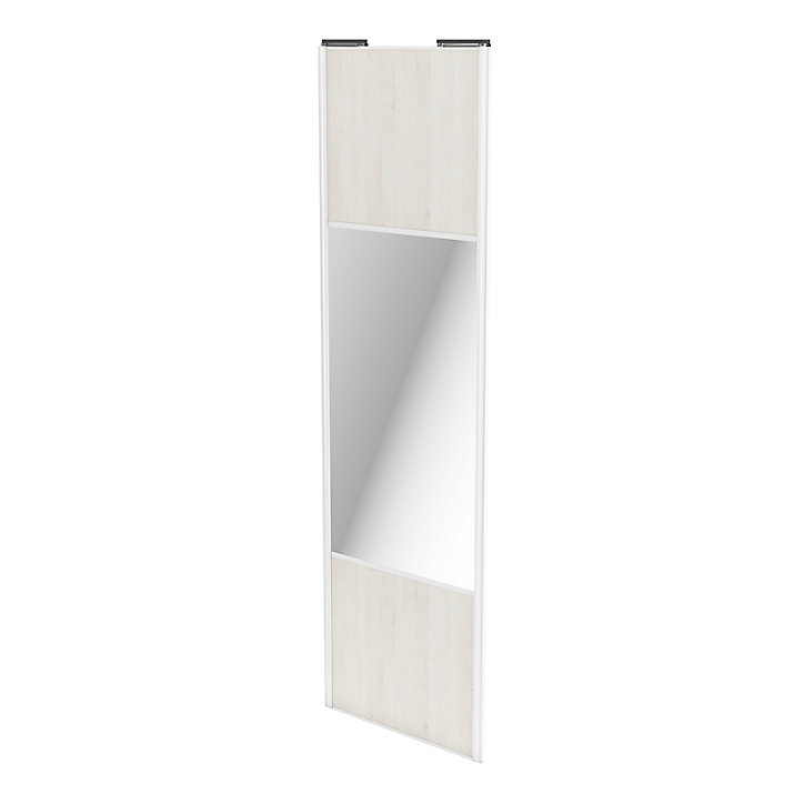 Porte de placard coulissante avec miroir bois nordique profil blanc GoodHome Arius H. 248,5 x L. 77.2 cm + amortisseurs