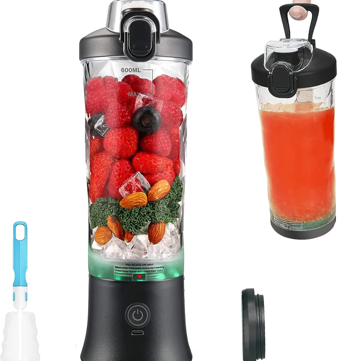 Blender électrique Smoothie 0,6L 240W avec USB-C rechargeable noir Ven